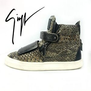 **Host Pick**-GIUSEPPE ZANOTTI COBY Python Leather  Metal High Top Sneakers EU41